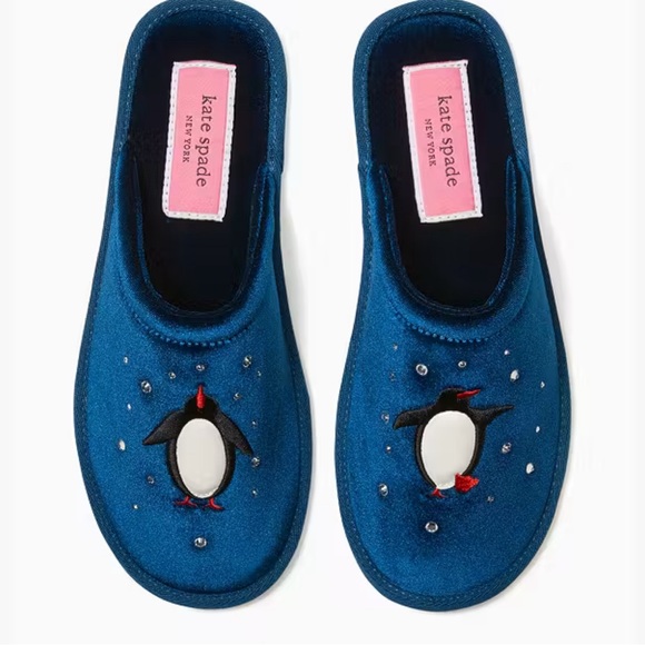Kate Spade women’s Blue Penguin Slippers size 8 - Picture 1 of 6